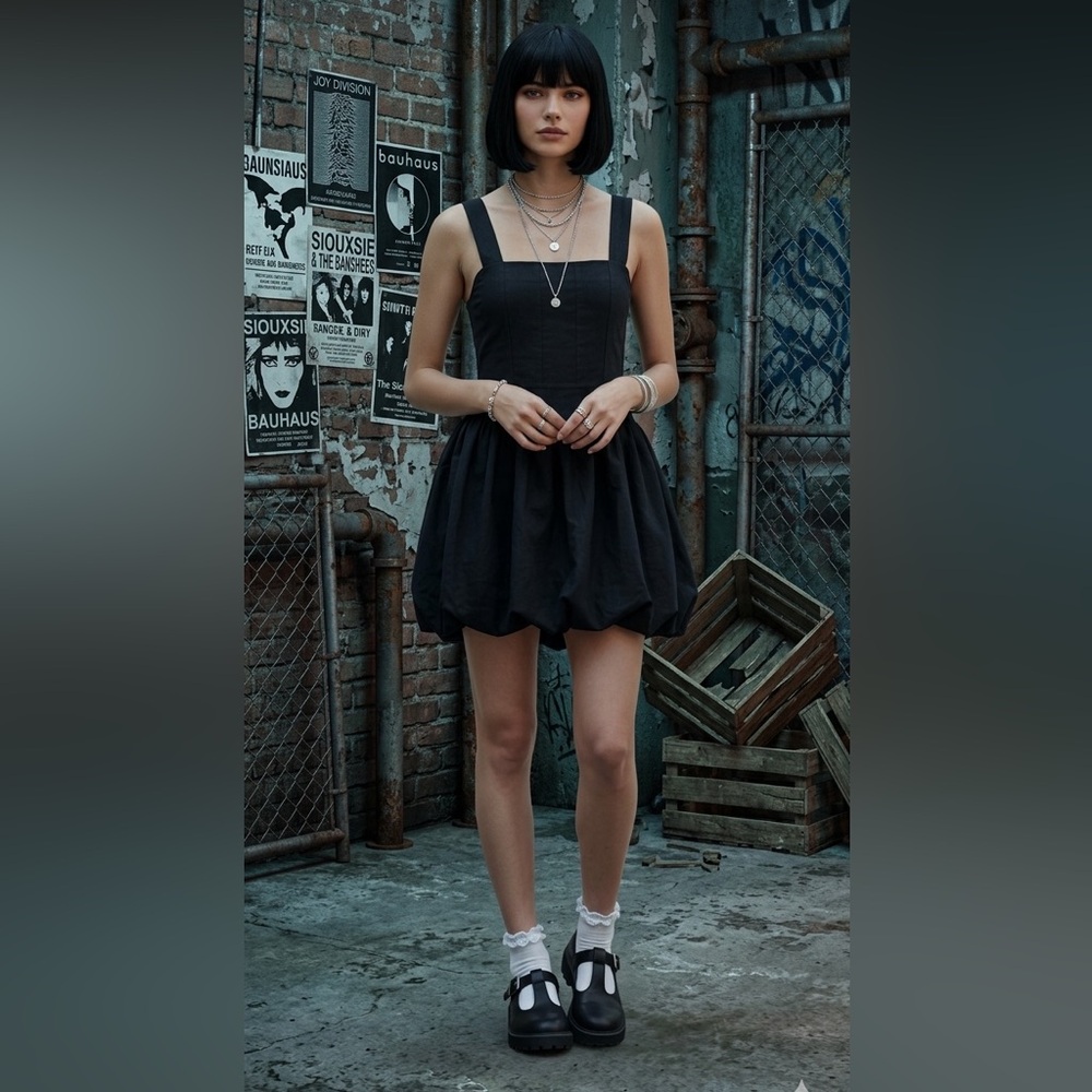Monteau Black Linen Blend Bubble Hem Mini Dress NWT XS